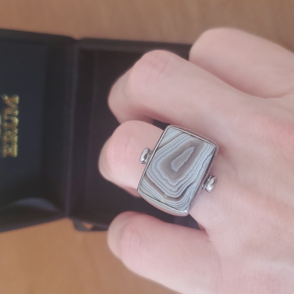 Sterling silver 925 ring with marble blue stone